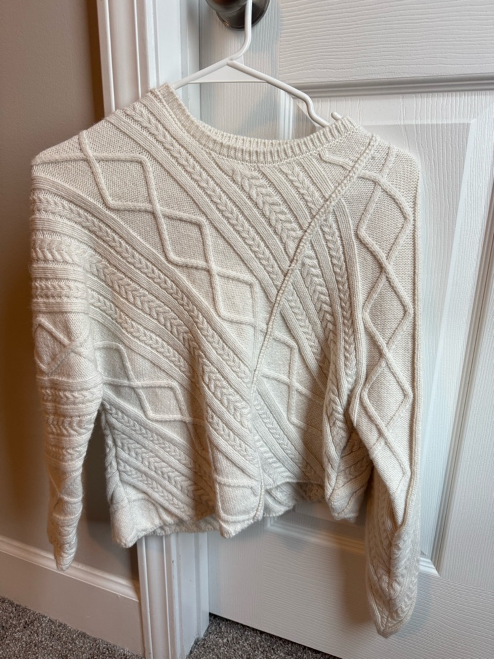 Zara Cream Cable-Knit Crewneck Sweater